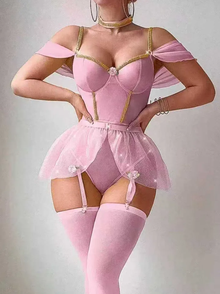 Fishnet Stocking Women - Seksi Parlak Tek Parça Kabarık Detaylı